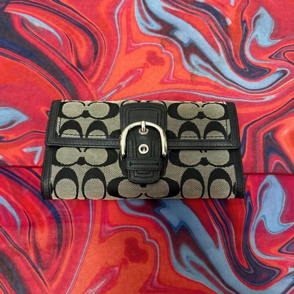 Vintage Y2K Coach Soho Signature Canvas Buckle Checkbook Wallet